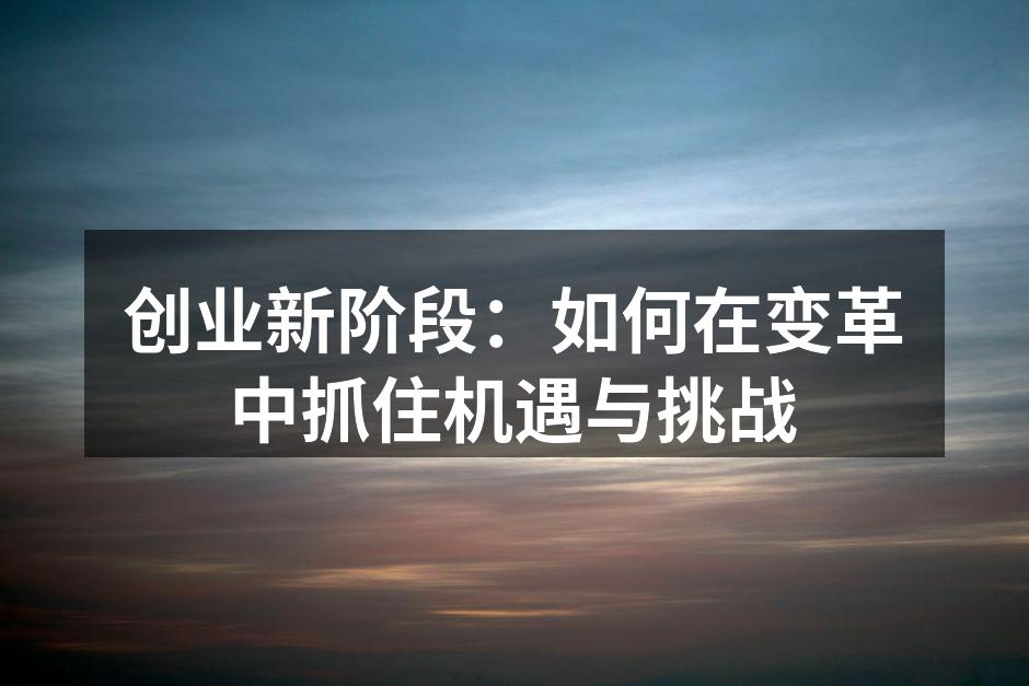 创业新阶段：如何在变革中抓住机遇与挑战